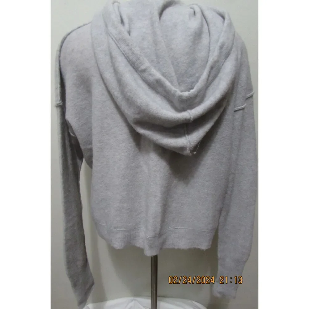 FREE PEOPLE SIZE S WOOL ALPACA BLEND HOODED PULL-ON SWEATER GRAY BUTTONS SOFT
